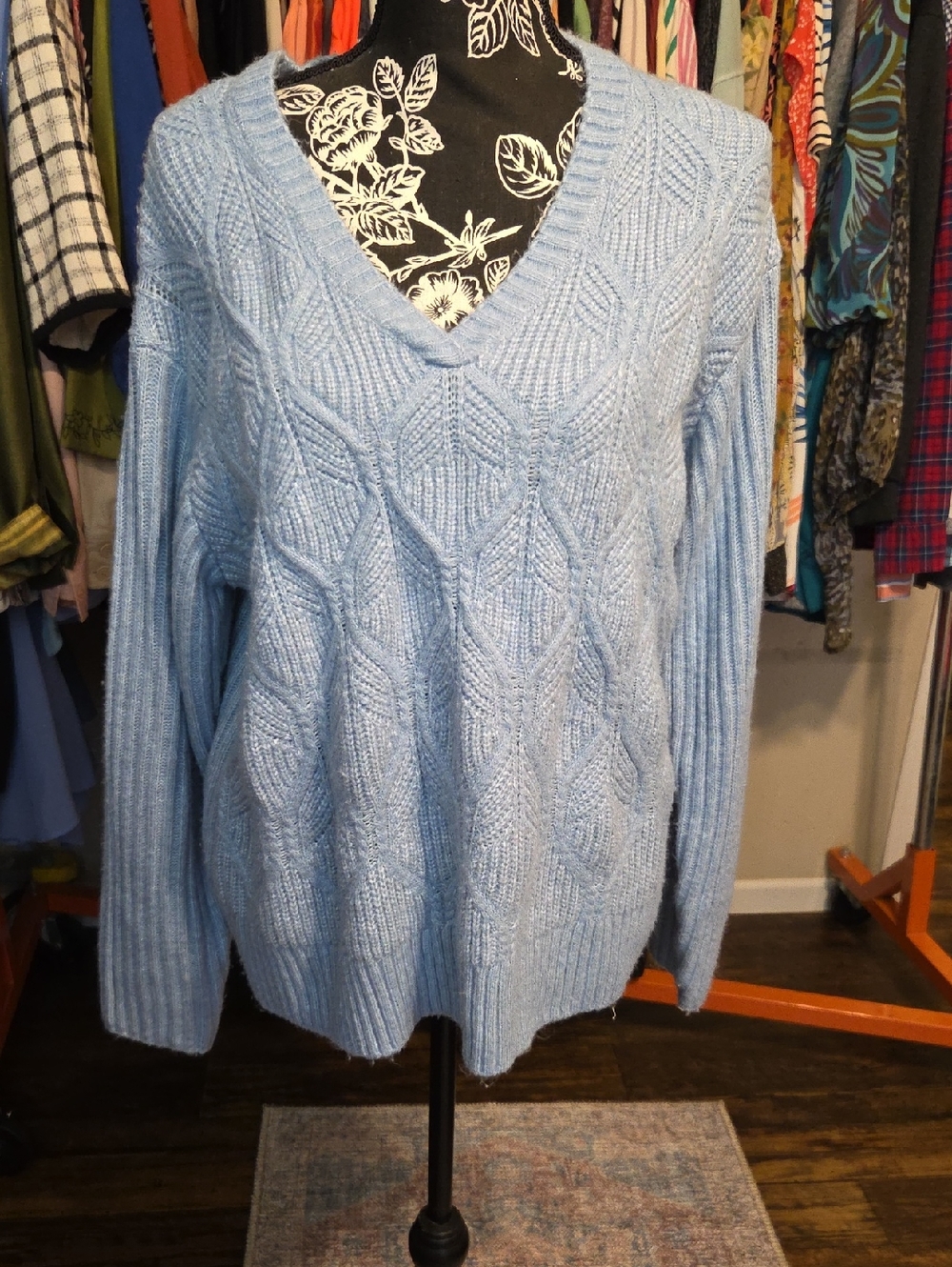 St. John's Bay Light Blue V-Neck Cable Knit Sweater